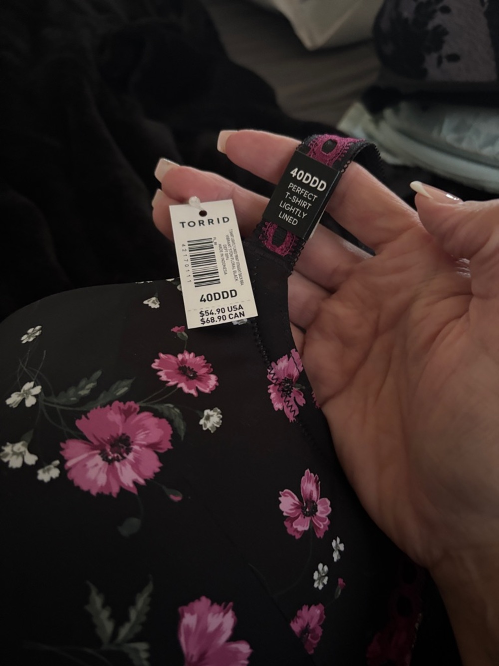 torrid Black Bra with Pink Floral Print, 40DDD